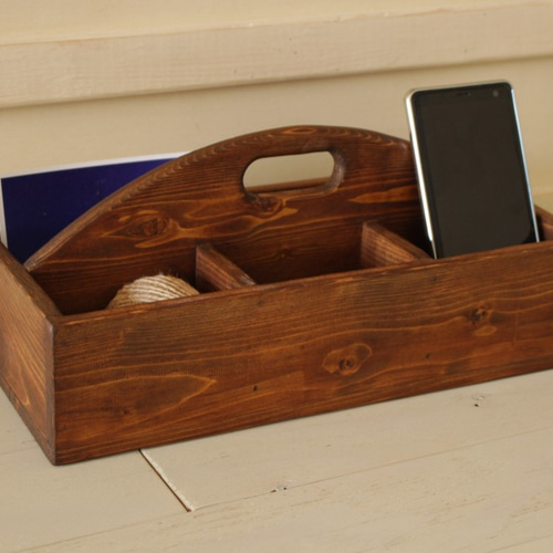 アンティークブラウンの取っ手付き木箱（仕切りあり） 小物入れ フリー