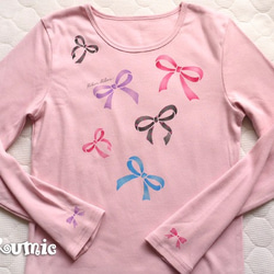 【送料無料】リボンの型染めピンクの長袖Ｔシャツ 2枚目の画像