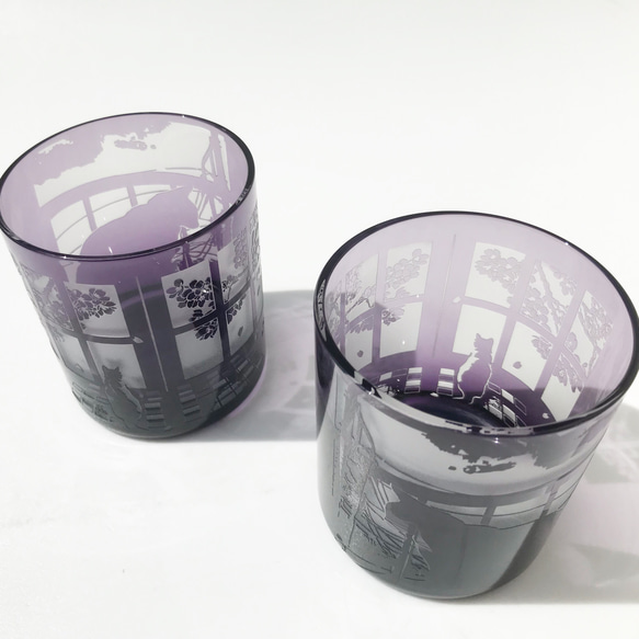 窗台貓/直筒玻璃杯[紫色] 第4張的照片