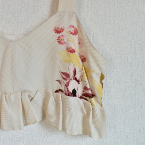 Kimono bustier 着物リメイク ビスチェ 花柄 ショート丈 フリル