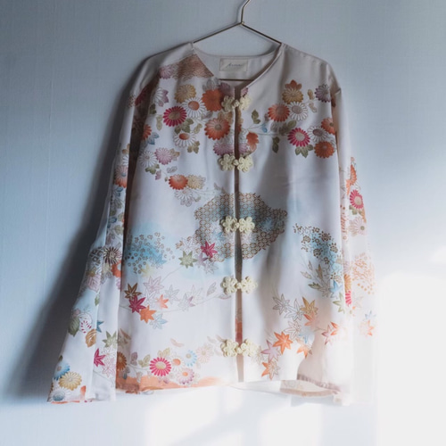 Kimono china shirt チャイナシャツ 着物リメイク カンフー 花柄 Kimono china shirt チャイナシャツ 着物リメイク カンフー 花柄