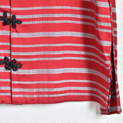 Kimono china shirt 着物リメイク チャイナシャツ カンフー ノーカラー ボーダー 赤 8枚目の画像