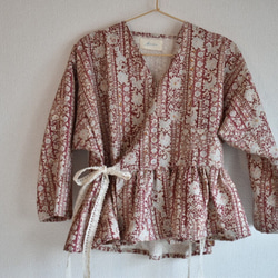 Kimono 2way winding one piece short - plum 着物リメイク　巻き　2way ショ 4枚目の画像