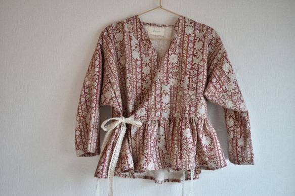 Kimono 2way winding one piece short - plum 着物リメイク　巻き　2way ショ 4枚目の画像