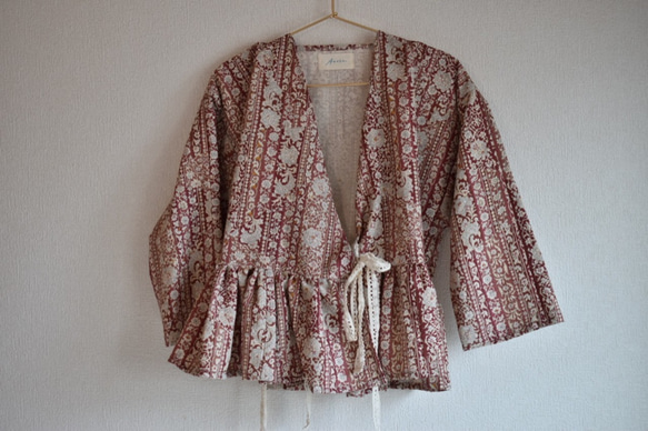 Kimono 2way winding one piece short - plum 着物リメイク　巻き　2way ショ 6枚目の画像