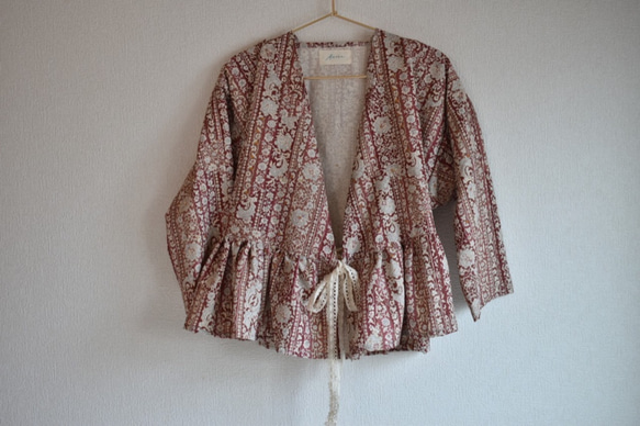 Kimono 2way winding one piece short - plum 着物リメイク　巻き　2way ショ 8枚目の画像