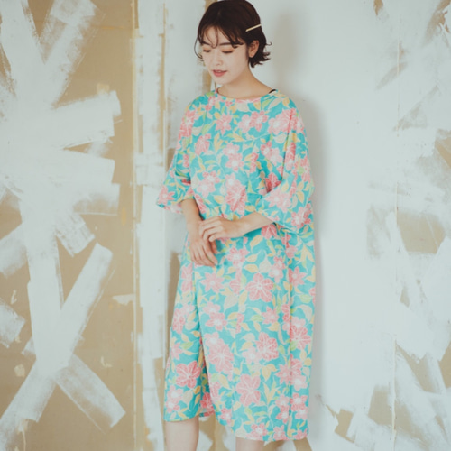 有松絞り ワンピース M~L パフスリーブ 綿 着物リメイク 浴衣 有松絞り ワンピース M~L パフスリーブ 綿 着物リメイク 浴衣