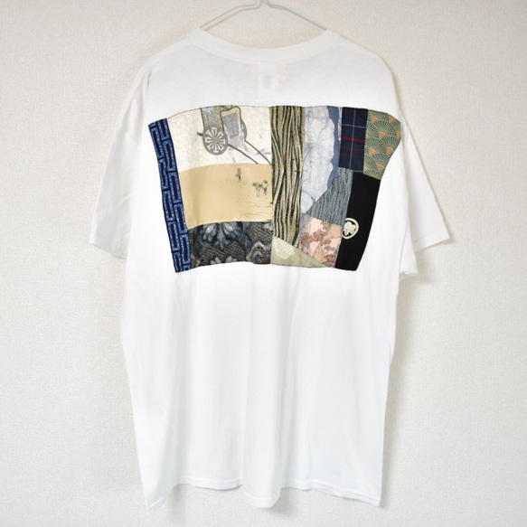 Remake patchwork Tshirt 着物リメイク　古着リメイク　パッチワークTシャツ 1枚目の画像