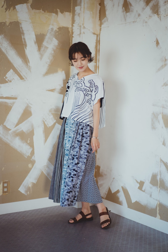 Kimono long skirt - yukata patchwork 着物　浴衣リメイク　ロングスカート　パッチワー 2枚目の画像