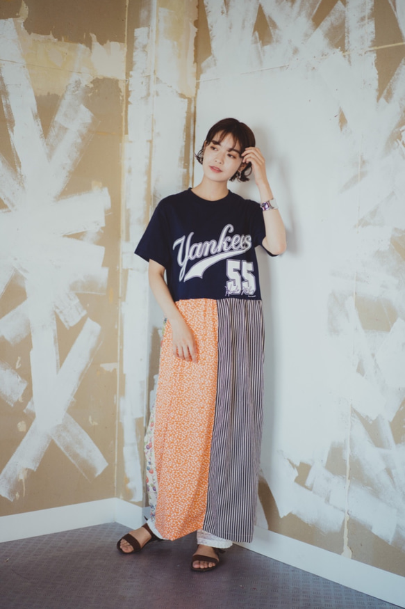 Kimono remake T shirt one piece 着物リメイク　パッチワーク　Tシャツワンピース　 3枚目の画像