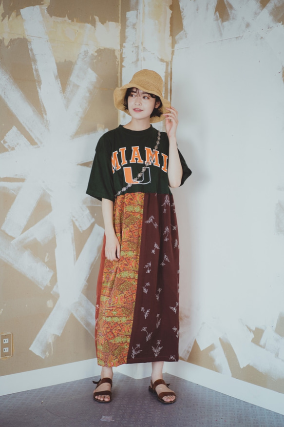 Kimono remake T shirt one piece 着物リメイク　パッチワーク　Tシャツワンピース　 1枚目の画像