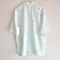 着物リメイク 半袖 アロハシャツ オープンカラーシャツ ショートパンツ セットアップ 折鶴 麻の葉模様 ライトブルー 6枚目の画像