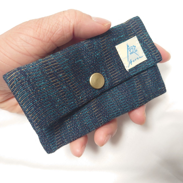 Kimono card case 着物　リメイク　カードケース　名刺入れ　日本製　ネイビー　ウール　縦波 5枚目の画像