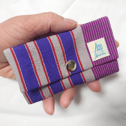 Kimono card case 着物　リメイク　カードケース　名刺入れ　日本製　縞模様　シルク　絹　紫 5枚目の画像