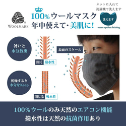 Mサイズ　オフホワイト　or ベージュ　1年中使える＆洗える　「ウール100％マスク　フィルター30枚付セット」 4枚目の画像