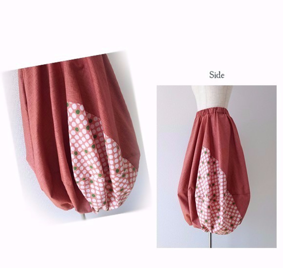値下げ♪8800円→7800円　バルーンスカート【綿】ピンク地水玉模様 2枚目の画像