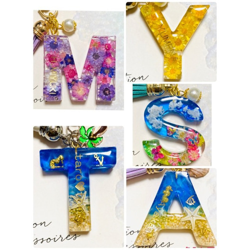 受注生産 イニシャル チャーム キーホルダー レジン 海 波 夏
