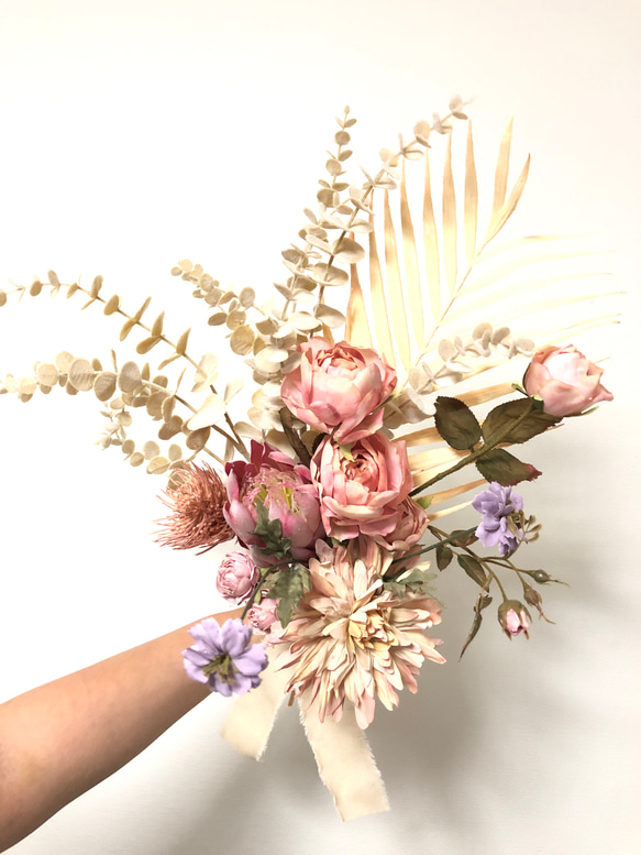 アーティフィシャルフラワー　ピンクベージュグラデ　花束ブーケ　 4枚目の画像