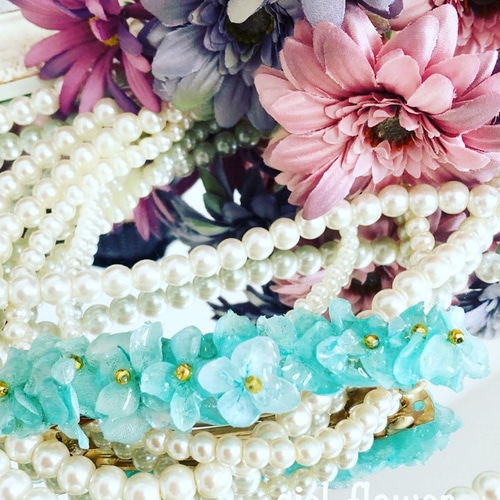 紫陽花プリザーブドフラワーのバレッタ レジンヘアアクセサリー 
