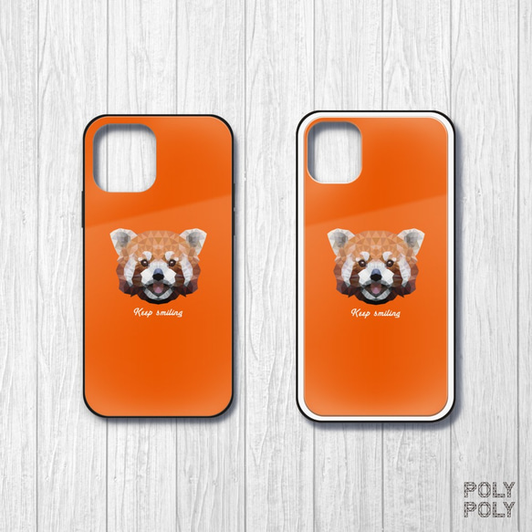 【強化ガラス】レッサーパンダ【オレンジ】ポリゴン iPhoneケース 1枚目の画像