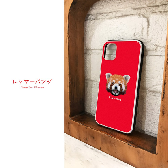 【強化ガラス】レッサーパンダ【レッド】ポリゴン iPhoneケース 2枚目の画像