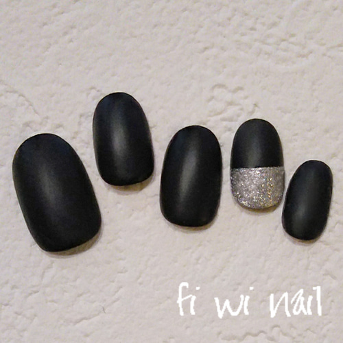 ❤️MatBlackSilver❤️ネイルチップ303 マット ブラック