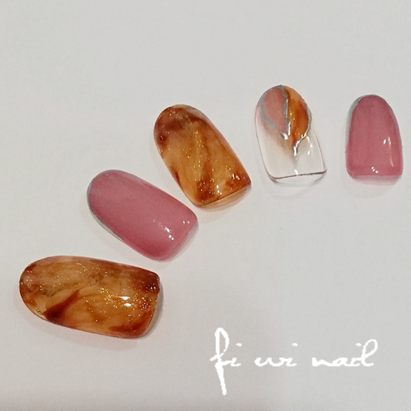 Nuance Amber ♡ネイルチップ♡べっ甲くすみピンクニュアンス 2枚目の画像