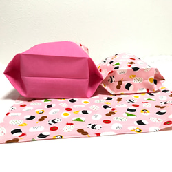 おにぎりパンダ(ピンク)のお弁当袋☆コップ袋☆ランチョンマットの3点セット☆ 3枚目の画像