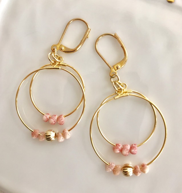 ピンクニイハウシェル・ダブルフープピアス