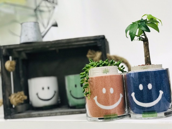 カラーサンドアート♡ニコちゃん♡スマイル♡プランツ鉢♡観葉植物