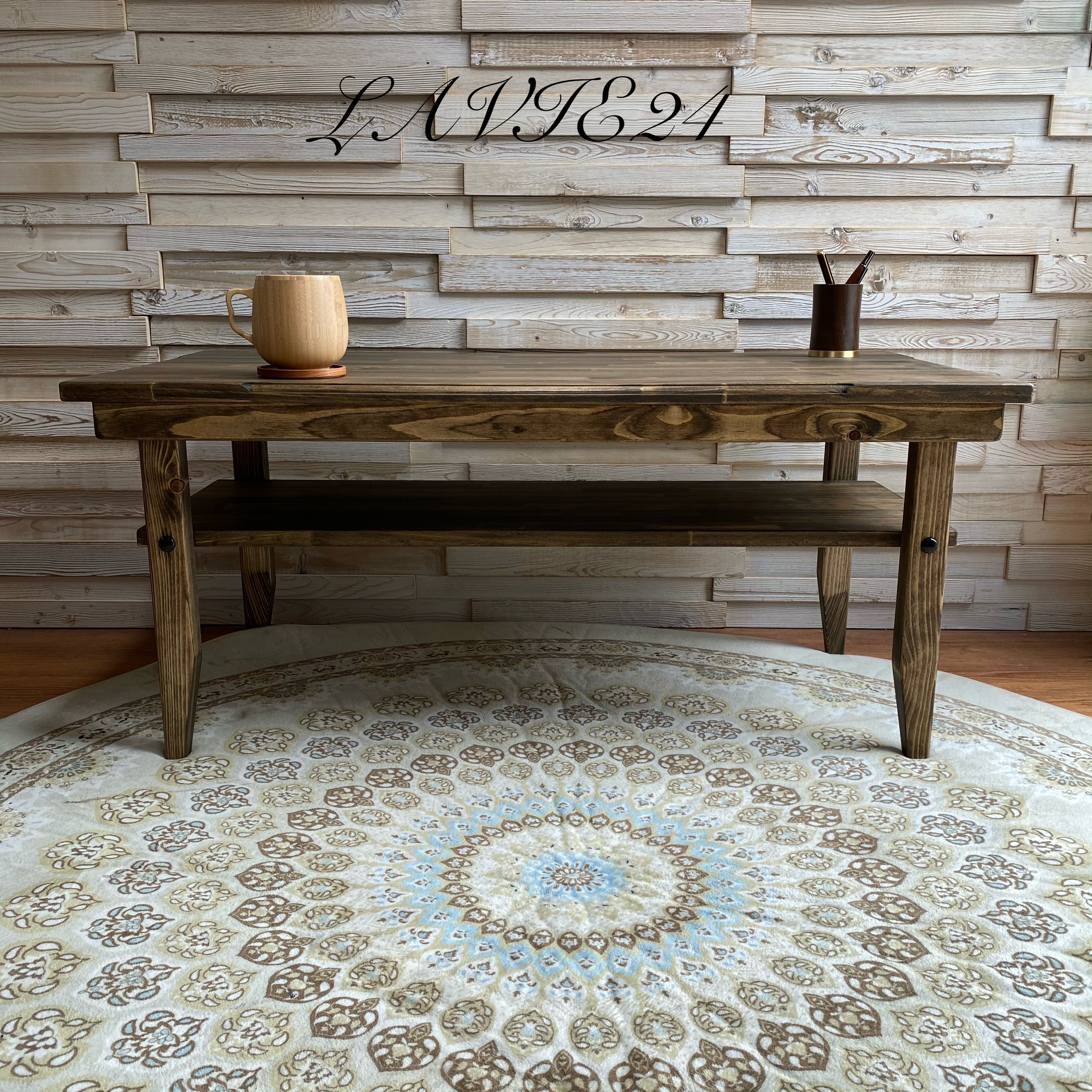 英国デザイン ローテーブル E おしゃれ 木 北欧 アンティーク 棚板付き  テレビ台と相性 ○