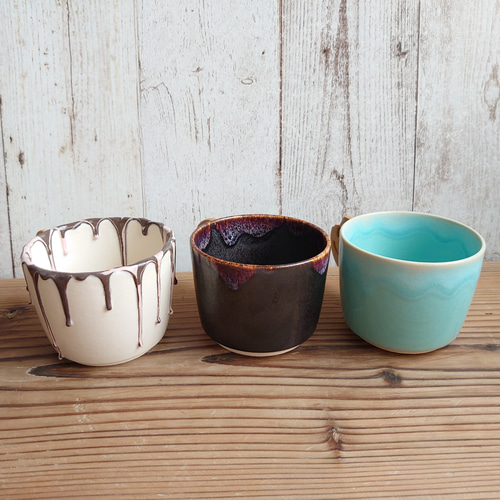 3色セット スマイルクッキーマグカップ (空色、黒、マーブル白