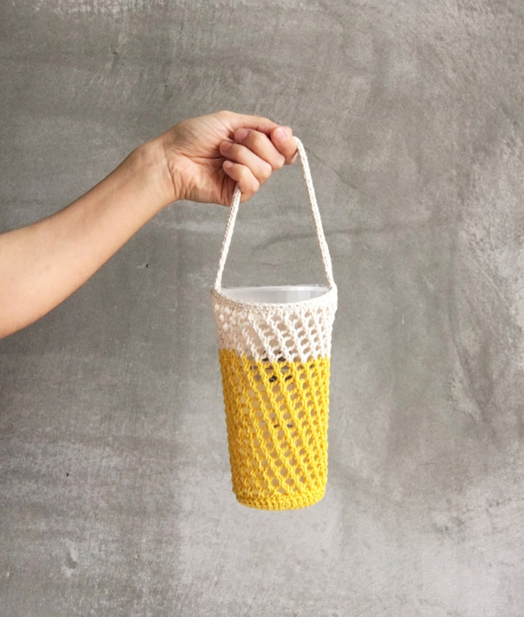 網狀編織水壺提袋 飲料提袋  香蕉配色 第2張的照片