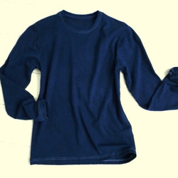 ◆100％自然素材　天然灰汁発酵建て 本藍染◆　オーガニックコットン１００％　長袖Ｔシャツ（ユニセックス） 2枚目の画像