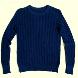 ◆天然灰汁発酵建て　本藍染◆　コットンカシミヤ　ケーブル編みセーター 6枚目の画像