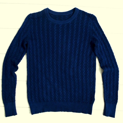 Stone  ブルーネイビー ケーブル編み　ニットセーター　長袖 ◇天然灰汁発酵建て 本藍染◇ コットンカシミヤ ケーブル編みセーター