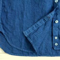 ◆100％自然素材　天然灰汁発酵建て 本藍染◆　フレンチリネン ストライプシャツ 5枚目の画像