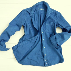 ◆100％自然素材　天然灰汁発酵建て 本藍染◆　オーガニックコットン１００％ ブロード長袖シャツ 1枚目の画像