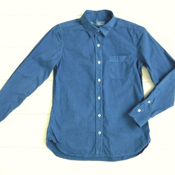 ◆100％自然素材　天然灰汁発酵建て 本藍染◆　オーガニックコットン１００％ ブロード長袖シャツ 2枚目の画像