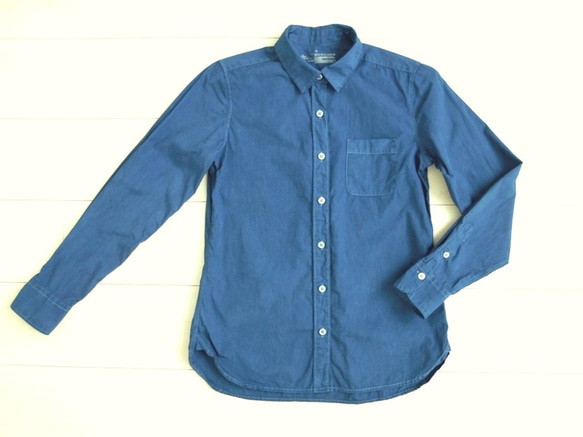 ◆100％自然素材　天然灰汁発酵建て 本藍染◆　オーガニックコットン１００％ ブロード長袖シャツ 2枚目の画像