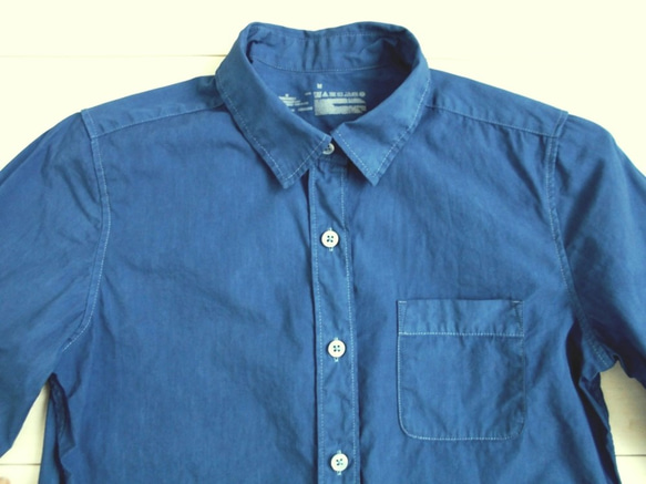 ◆100％自然素材　天然灰汁発酵建て 本藍染◆　オーガニックコットン１００％ ブロード長袖シャツ 5枚目の画像