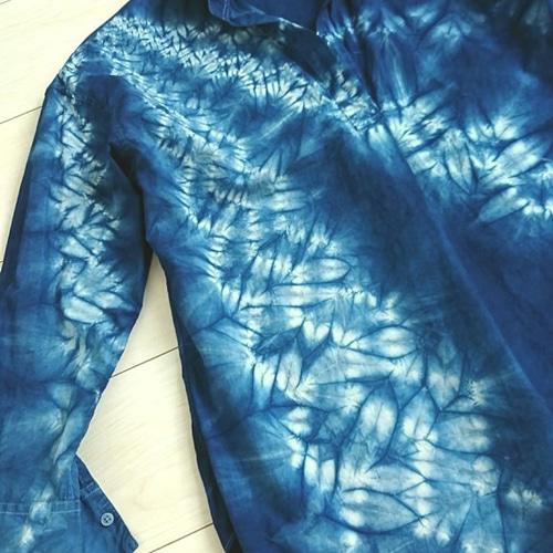 青い　ビーズ　装飾　長袖　トップス 縫い絞りデザイントップス 長袖 ～新ブランド『美ひめ Mihime