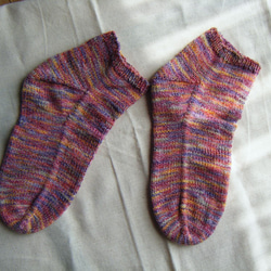 手編みの靴下 コットン混 ピンク №14 1枚目の画像