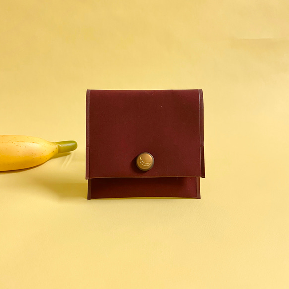 可定制【Suede Bordeaux】Banana Button Second Wallet 第3張的照片