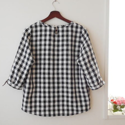 リネンギンガムの袖リボンブラウス 4枚目の画像