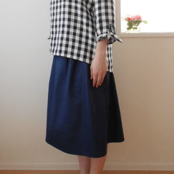 リネンギンガムの袖リボンブラウス 2枚目の画像