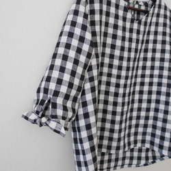 リネンギンガムの袖リボンブラウス 3枚目の画像