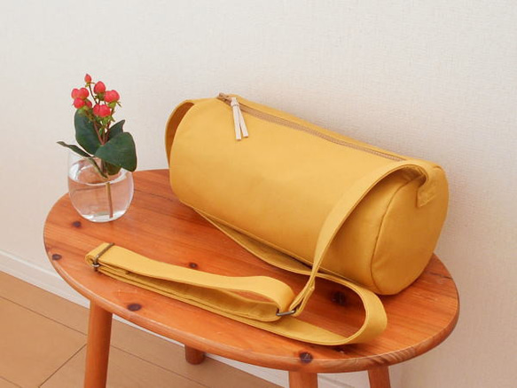 寧妃さまオーダー品（帆布のドラム型ショルダーバッグ・マスタード 