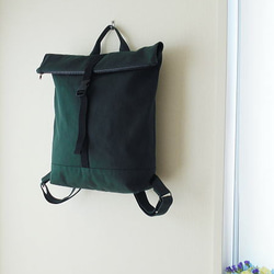 帆布の口折れリュック・グリーン 3枚目の画像