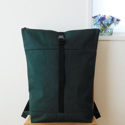 帆布の口折れリュック・グリーン 4枚目の画像